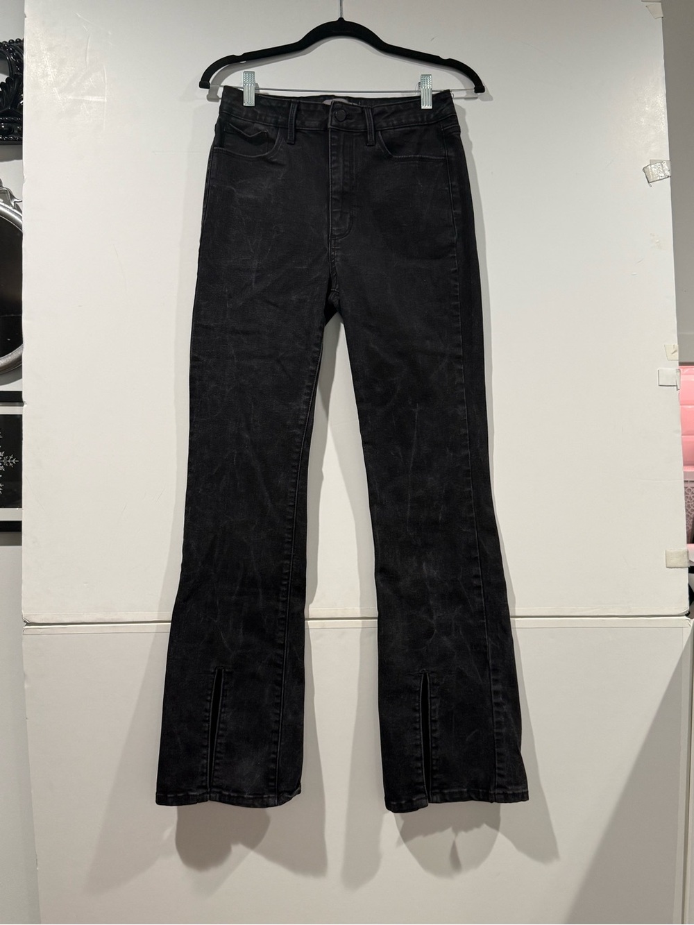 Just USA Black High-Rise Flare Jeans with Front Slit